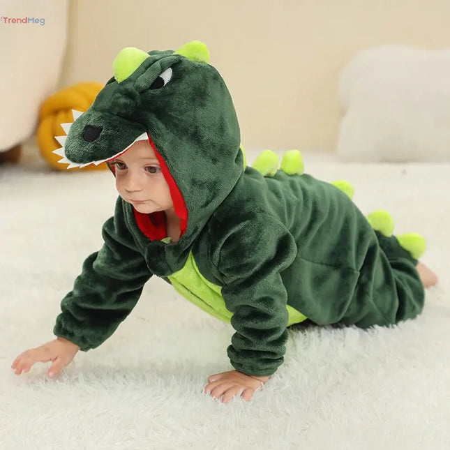 New Baby Dinosaur Flannel Crawling Jumpsuit, Infant Pajamas & Onesie trendmeg