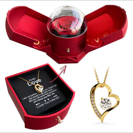 Double Open Rose Jewelry Gift Box with Drawer - Angel Wings Design, Perfect for Valentine's Day Necklace Gifts