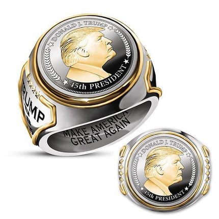 Personalized American President Trump Ring Two-color European and American Hip-Hop Trump Jewelry Men