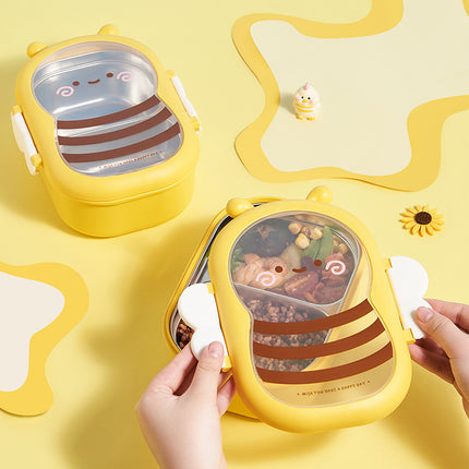 cute lunch box Food grade cute little bee stainless steel insulation compartment lunch box bento lunch box