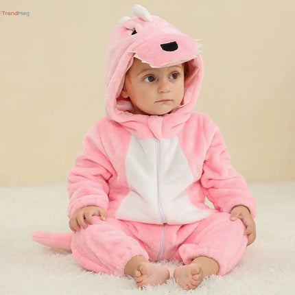 New Baby Dinosaur Flannel Crawling Jumpsuit, Infant Pajamas & Onesie trendmeg