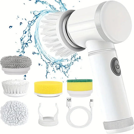 Electric Spin Scrubber – 5-in-1 Power Cleaning Brush with 5 Replaceable Heads for Bathroom & Home