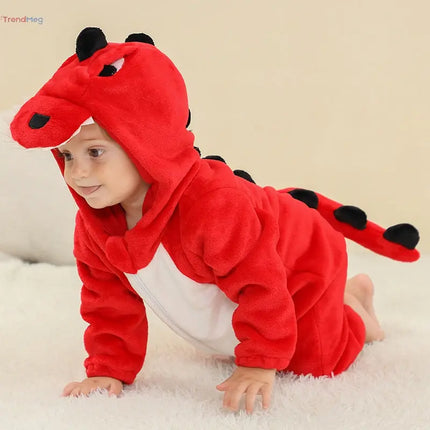 New Baby Dinosaur Flannel Crawling Jumpsuit, Infant Pajamas & Onesie trendmeg