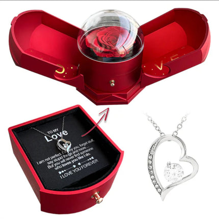 Double Open Rose Jewelry Gift Box with Drawer - Angel Wings Design, Perfect for Valentine's Day Necklace Gifts