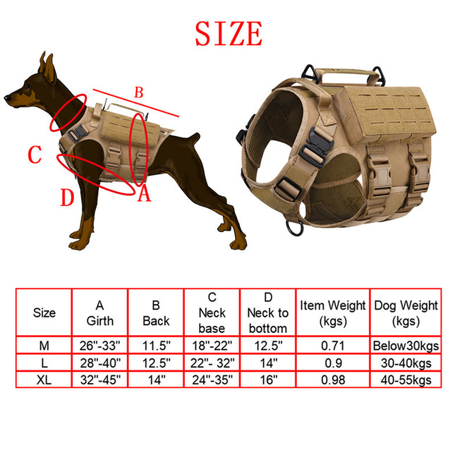 Outdoor Tactical Dog  Vest – Multifunctional Waterproof Nylon Suit with Cobra Buckle for Training & Combat