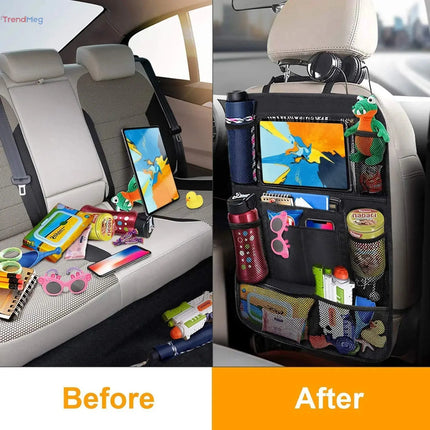 Multifunctional Car Seat Organizer with Touchscreen Tablet Holder – Durable Oxford Fabric, Multi-Pocket Backseat Storage Bag trendmeg