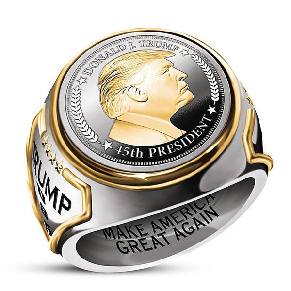 Personalized American President Trump Ring Two-color European and American Hip-Hop Trump Jewelry Men