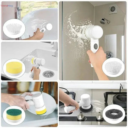 Electric Spin Scrubber – 5-in-1 Power Cleaning Brush with 5 Replaceable Heads for Bathroom & Home trendmeg