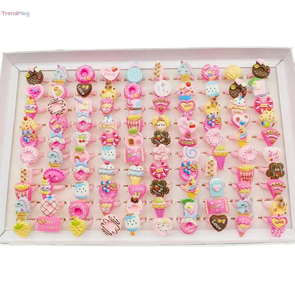 Kids Gifts Wholesale Lot of 30/100pcs Cute Kids' Adjustable Finger Rings – Pink Candy, Ice Cream, Donut, and Cake Designs for Girls' Party Favors and Gifts trendmeg