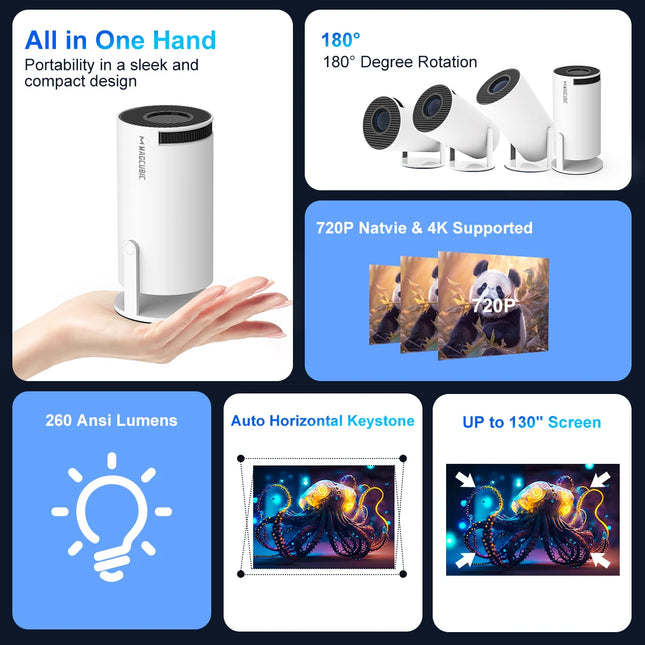 4K projector Magcubic HY300 Pro 4K Android 11 Projector – Dual WiFi 6, 260 ANSI Lumens, Allwinner H713, Bluetooth 5.0, 1080P/720P Home & Outdoor Cinema Projector