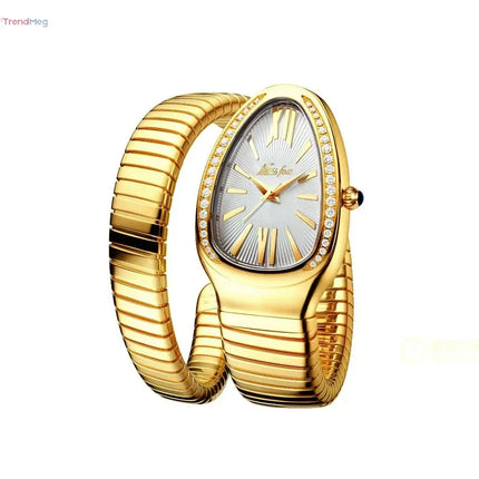 Classic Snake-Shaped Women's Watch – Gold & Silver Scalable Bracelet with Bling Diamonds and Quartz Movement trendmeg