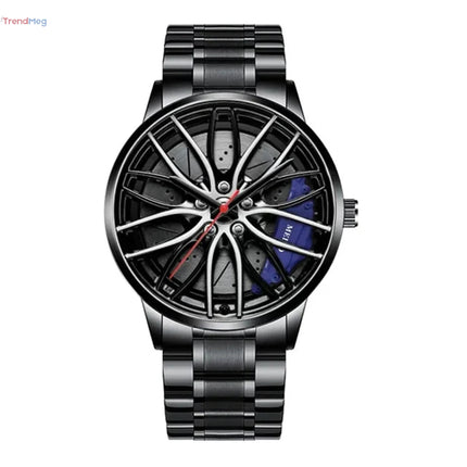 Fashion Men’s Sports Watch – 3D Car Wheel Design, Stainless Steel Band Quartz Wrist Watch trendmeg