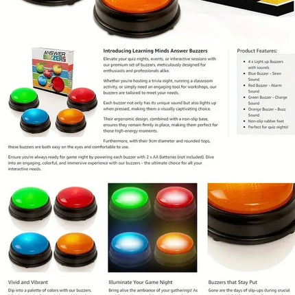 Game Show Answer Buzzers – Set of 4 with Lights & Sounds, Perfect for Classroom Games and Fun for Kids & Adults trendmeg