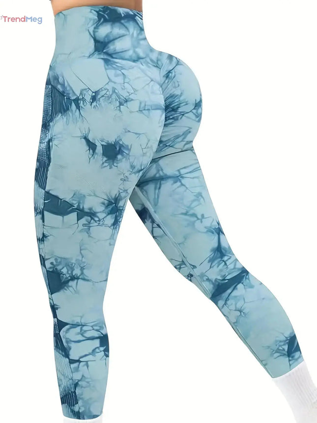 Workout Leggings, Women`s Tie-Dye High-Waist Seamless Yoga Pants – Stretch Fitness Leggings for a Peach-Lift Effect trendmeg