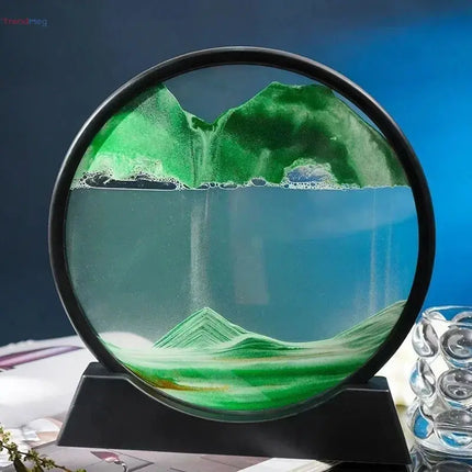 3D Moving Sand Art Picture - Round Glass Deep Sea Sandscape Hourglass Quicksand Flowing Sand Painting for Office & Home Decor Gift trendmeg