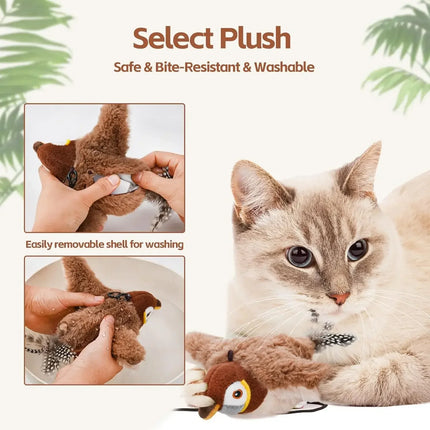 Rechargeable Interactive Cat Toy – Chirping Flapping Bird with Catnip, Touch-Activated Plush for Indoor Cats & Kittens, Perfect for Exercise & Play