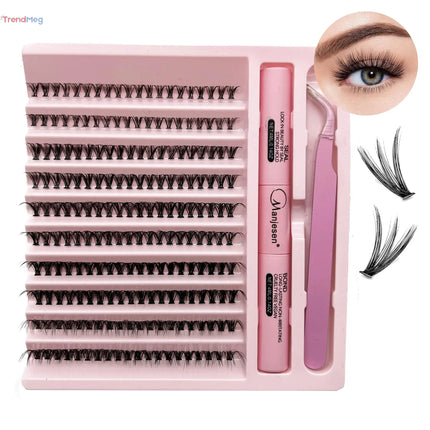 DIY Lash Extension Kit with 200 Cluster Lashes, Bond & Seal Glue, and Essential Makeup Tools trendmeg