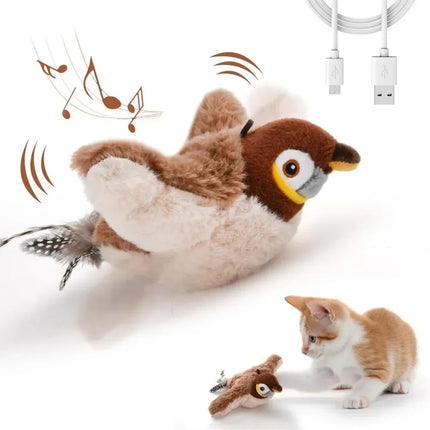 Rechargeable Interactive Cat Toy – Chirping Flapping Bird with Catnip, Touch-Activated Plush for Indoor Cats & Kittens, Perfect for Exercise & Play