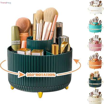 360° Rotating 5-Slot Makeup Brush Holder & Multi-Functional Organizer for Vanity, Desk, or Bathroom Storage trendmeg