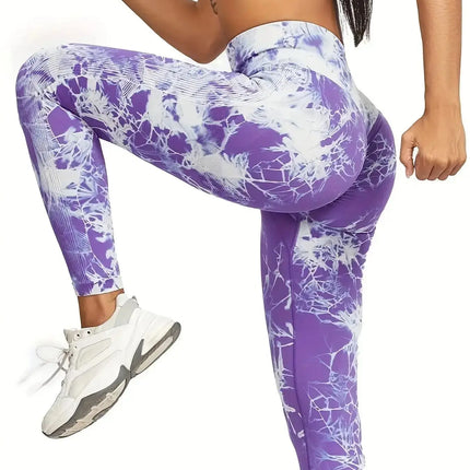 Workout Leggings, Women`s Tie-Dye High-Waist Seamless Yoga Pants – Stretch Fitness Leggings for a Peach-Lift Effect trendmeg