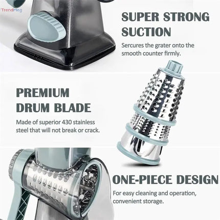 kitchen tools 3-in-1 Rotary Cheese Grater – Manual Vegetable Slicer, Nut Grinder, and Cheese Shredder trendmeg