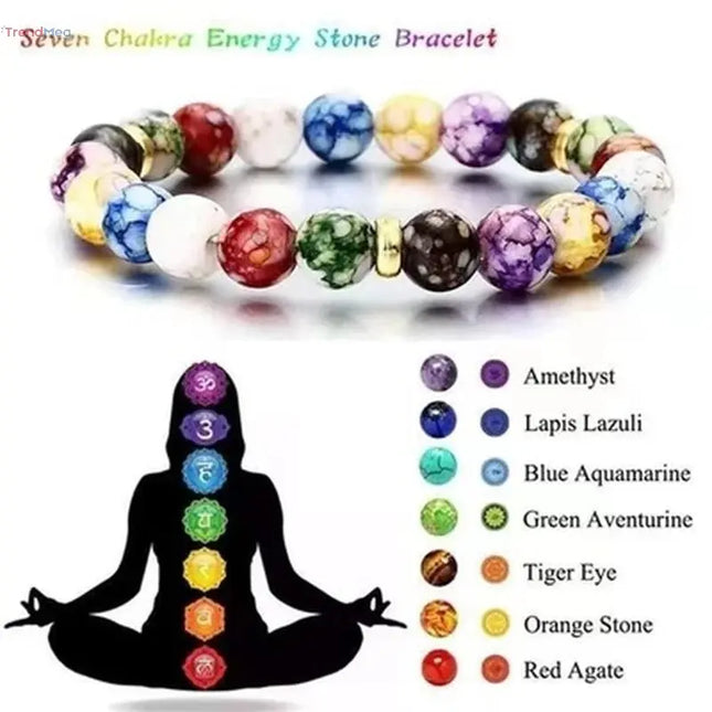 7 Chakras Reiki Healing Stone Bracelet – Energy Beads Volcanic Stone Yoga Bangle for Women & Men trendmeg