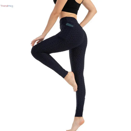 Women's High-Waist Slim Fit Bubble Leggings – Stretchy Fitness Pants for Gym, Running, and Cycling trendmeg