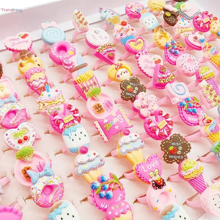 Kids Gifts Wholesale Lot of 30/100pcs Cute Kids' Adjustable Finger Rings – Pink Candy, Ice Cream, Donut, and Cake Designs for Girls' Party Favors and Gifts trendmeg