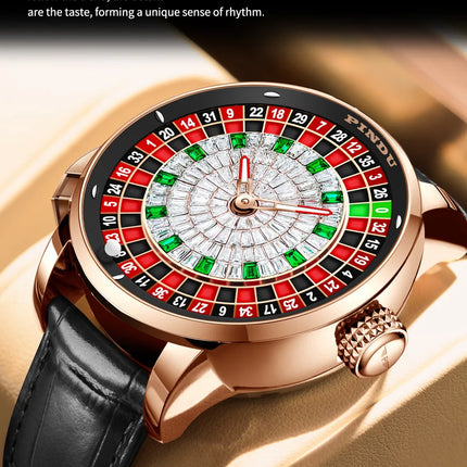 NH35A Mechanical Luxury Men's Watch with Push Button Russian Roulette Game, Sapphire Crystal, and Diamond-Accent Dial