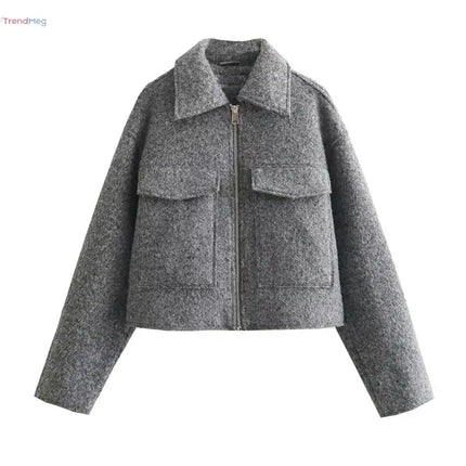 Women's Outerwear Autumn Winter Women’s Cropped Tweed Jacket – Short Zip Coat, Demi-Season Outerwear trendmeg