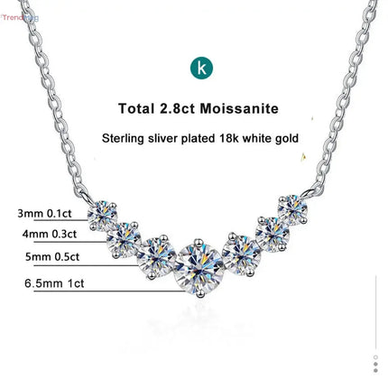 women's jewelry Moissanite Necklace  – 925 Sterling Silver with 18K White Gold Plating, Certified Fine Wedding Jewelry trendmeg