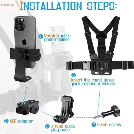 Adjustable Phone Clip Holder with Chest Strap – Mount Accessory for Sports Cameras and Mobile Phones trendmeg