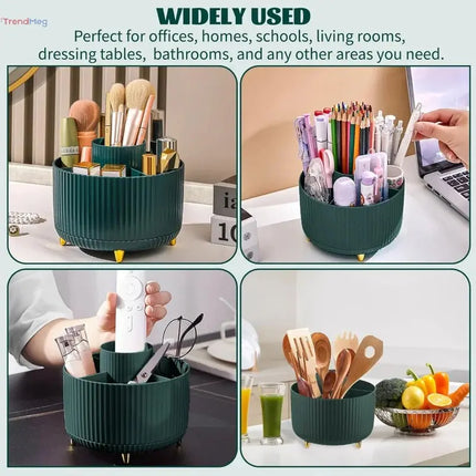 360° Rotating 5-Slot Makeup Brush Holder & Multi-Functional Organizer for Vanity, Desk, or Bathroom Storage trendmeg