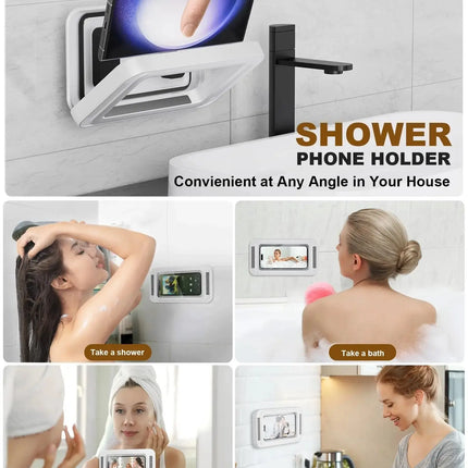 Waterproof Shower Phone Holder with Built-in Speaker, 480° Rotation, and Anti-Fog Wall Mount for 4-7" Phones trendmeg