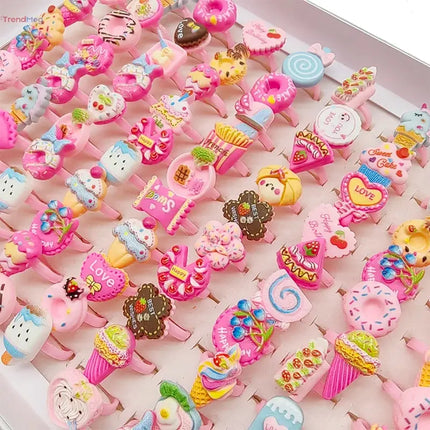 Kids Gifts Wholesale Lot of 30/100pcs Cute Kids' Adjustable Finger Rings – Pink Candy, Ice Cream, Donut, and Cake Designs for Girls' Party Favors and Gifts trendmeg