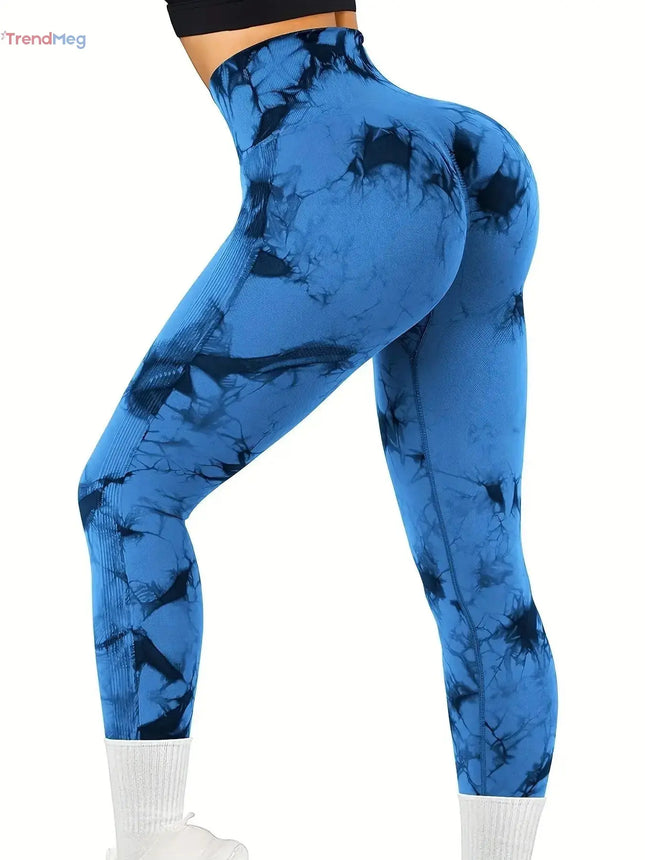 Workout Leggings, Women`s Tie-Dye High-Waist Seamless Yoga Pants – Stretch Fitness Leggings for a Peach-Lift Effect trendmeg