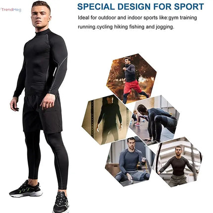 Workout Clothing, Men's Long Sleeve Compression Sport T-Shirt – Quick-Dry Gym Top for Bodybuilding, Running, Fitness, and Rash Guard Training trendmeg