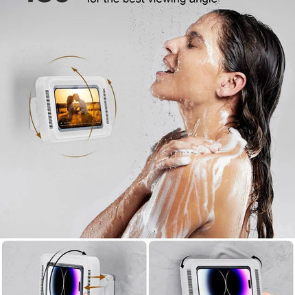 Waterproof Shower Phone Holder with Built-in Speaker, 480° Rotation, and Anti-Fog Wall Mount for 4-7" Phones trendmeg