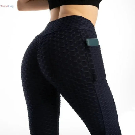 Women's High-Waist Slim Fit Bubble Leggings – Stretchy Fitness Pants for Gym, Running, and Cycling trendmeg