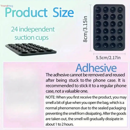 Silicone Suction Phone Holder Mat - Multifunctional Anti-Slip Wall Mount with Suction Cups, Square Design, and Single-Sided Back Sticker trendmeg