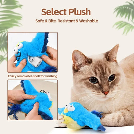 Rechargeable Interactive Cat Toy – Chirping Flapping Bird with Catnip, Touch-Activated Plush for Indoor Cats & Kittens, Perfect for Exercise & Play