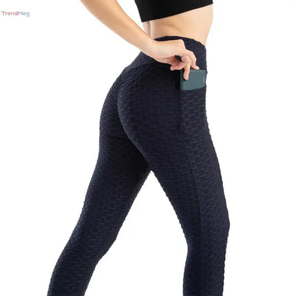 Women's High-Waist Slim Fit Bubble Leggings – Stretchy Fitness Pants for Gym, Running, and Cycling trendmeg