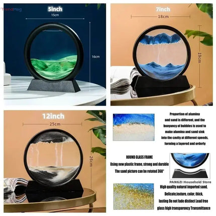 3D Moving Sand Art Picture - Round Glass Deep Sea Sandscape Hourglass Quicksand Flowing Sand Painting for Office & Home Decor Gift trendmeg