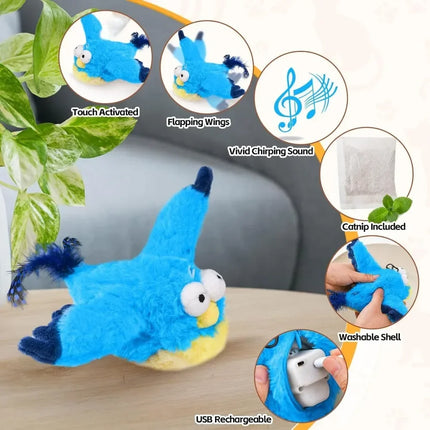 Rechargeable Interactive Cat Toy – Chirping Flapping Bird with Catnip, Touch-Activated Plush for Indoor Cats & Kittens, Perfect for Exercise & Play