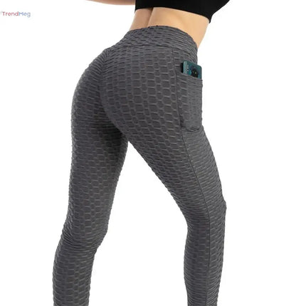 Women's High-Waist Slim Fit Bubble Leggings – Stretchy Fitness Pants for Gym, Running, and Cycling trendmeg