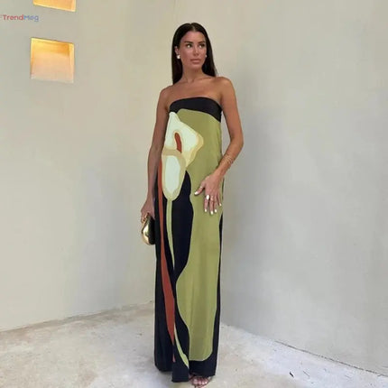 women's dress Summer Sexy Strapless Backless Printed Long Dress – Sleeveless Off-Shoulder Party & Evening Gown trendmeg