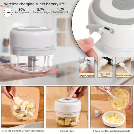 USB Rechargeable Mini Food Chopper – Electric Garlic Masher, Portable Meat Grinder, and Vegetable Chopper for Kitchen Gadgets trendmeg