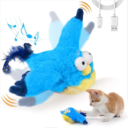 Rechargeable Interactive Cat Toy – Chirping Flapping Bird with Catnip, Touch-Activated Plush for Indoor Cats & Kittens, Perfect for Exercise & Play