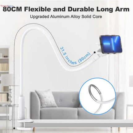 80cm Flexible Phone Holder Stand with 360° Rotating Clamp for Bed, Headrest, Long Arms Mount for iPhone, Samsung & 3.5–6.7" Devices trendmeg