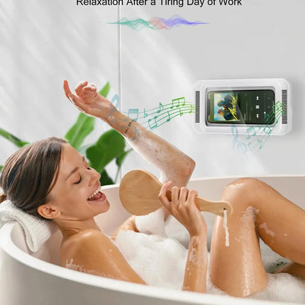 Waterproof Shower Phone Holder with Built-in Speaker, 480° Rotation, and Anti-Fog Wall Mount for 4-7" Phones trendmeg